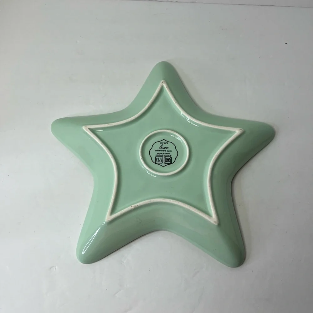 Ciroa Luxe Stoneware Star Candy‎ Nut Dish with Gold Trim Ceramic Pale Green